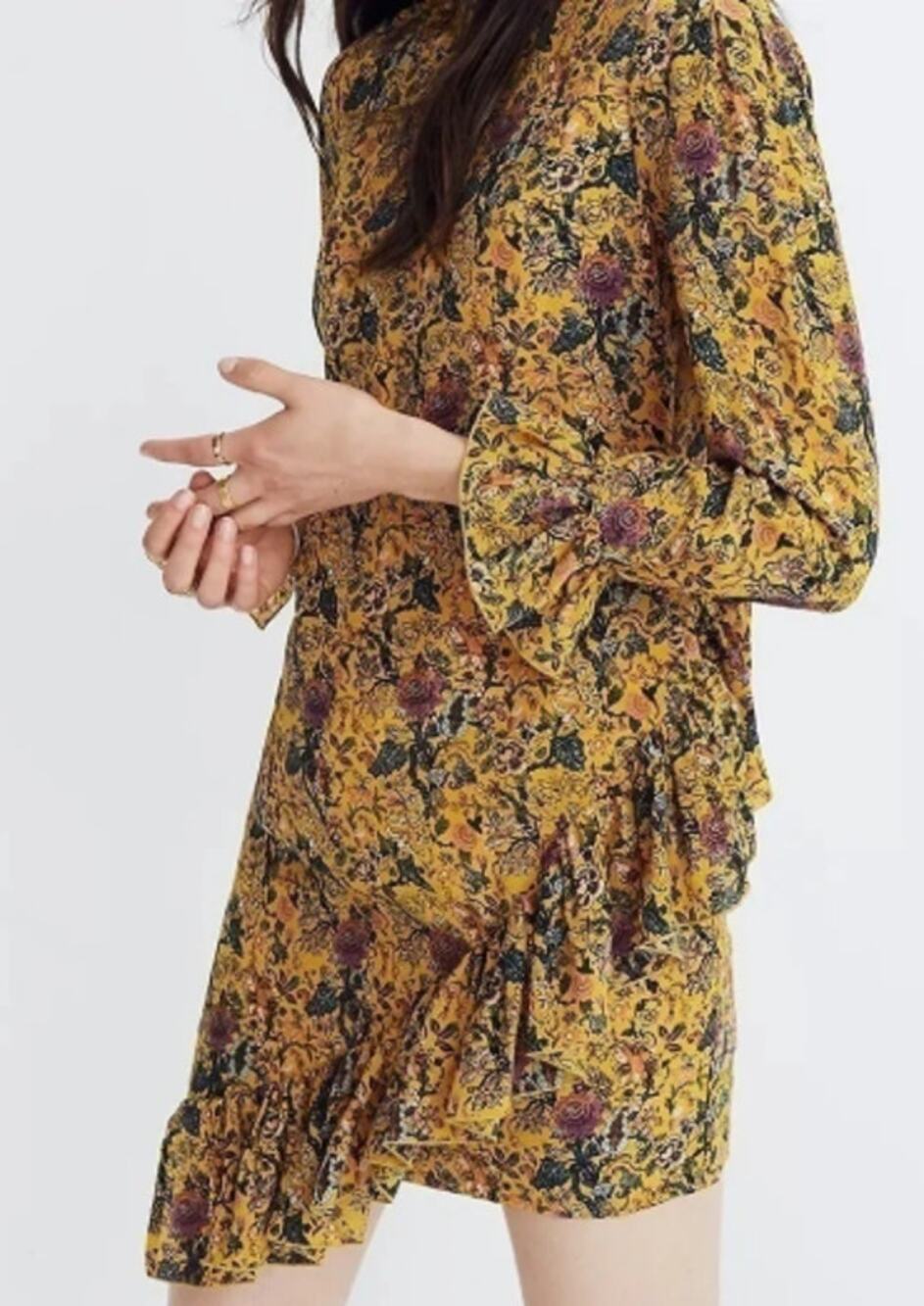 Madewell x Karen Walker Loretta Silk Floral Ruffle Mini Dress Long Sleeve Size 8